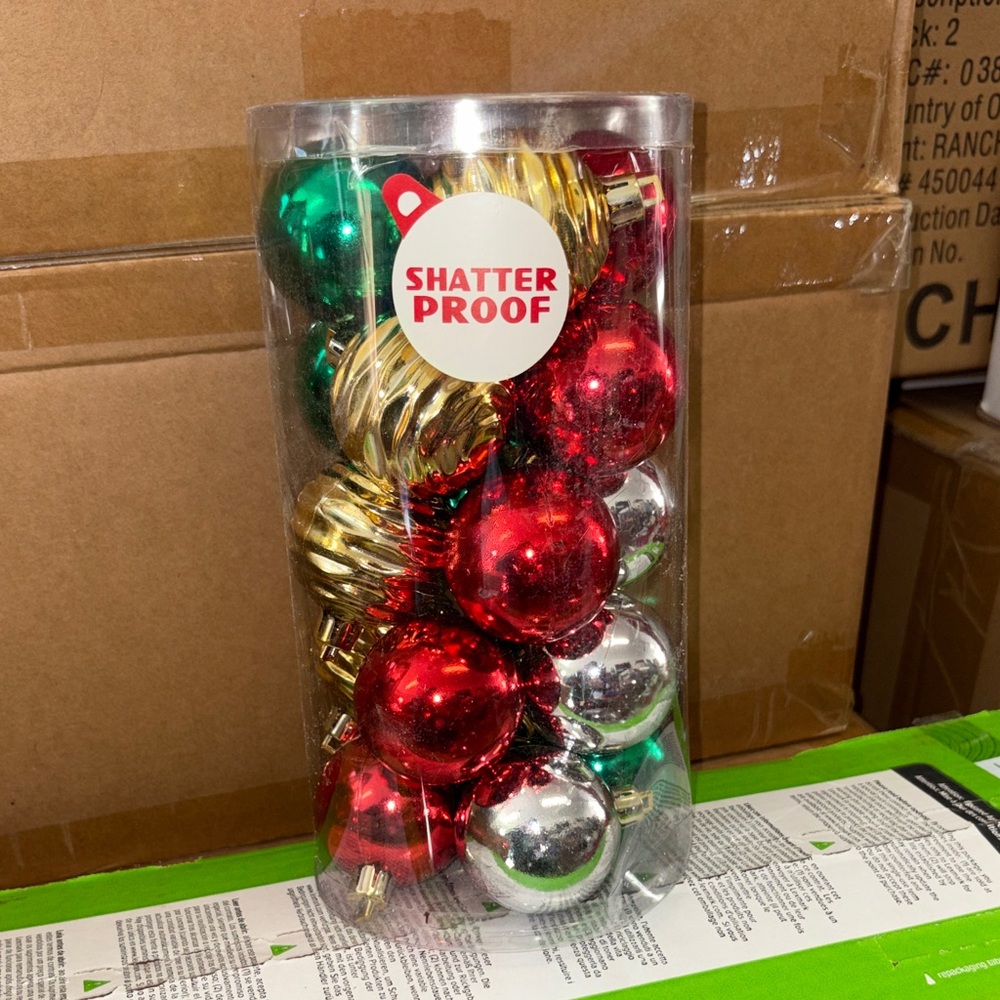 Shatterproof Holiday Ornament Set - Red, Green, Gold, Silver